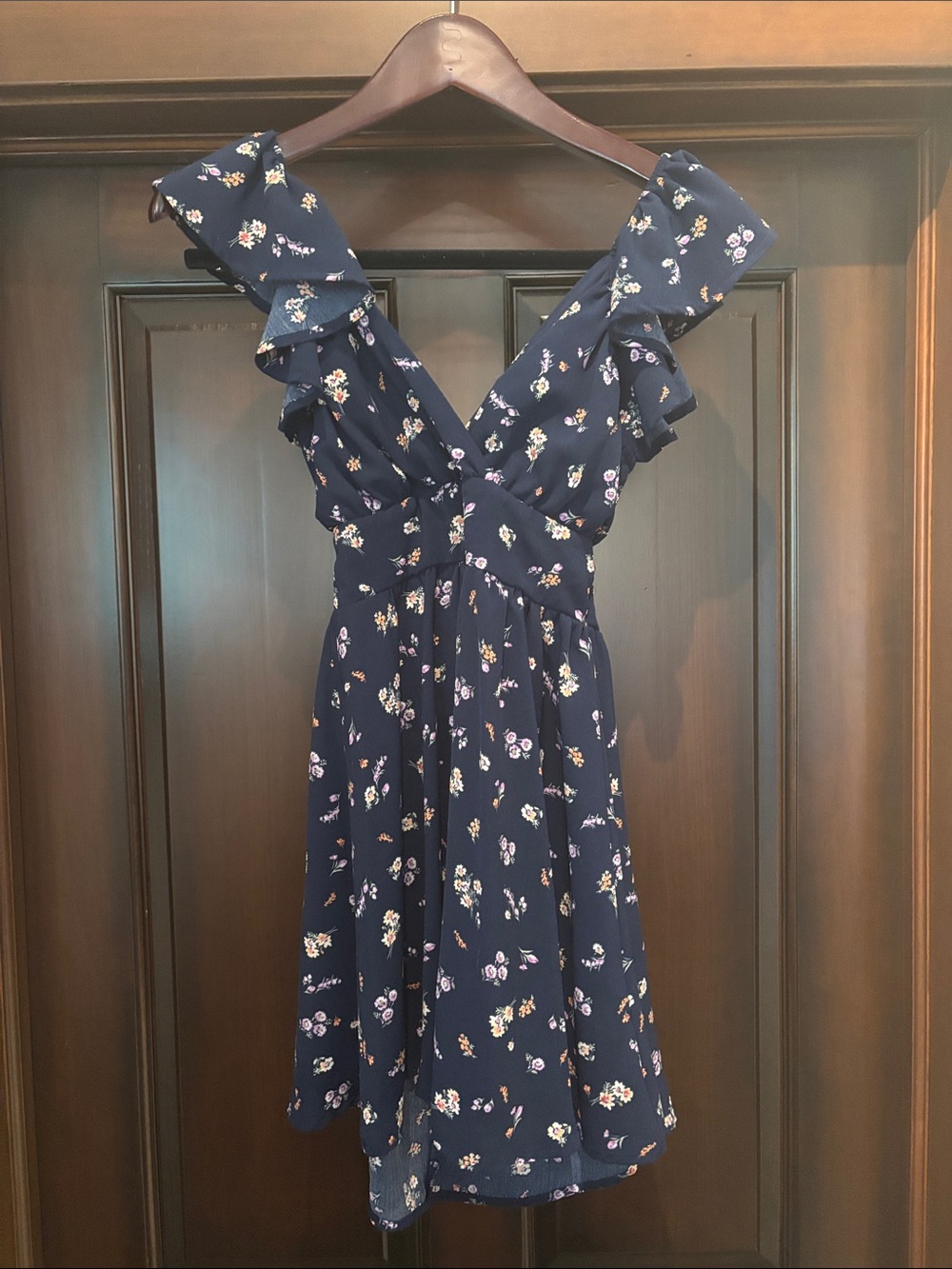 Altar'd State Navy Blue Floral Ruffle Dress